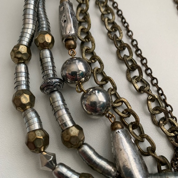 Silver and Gold Tone Chunky Multi-strand Mixed-metal Statement Necklace - Picture 5 of 8